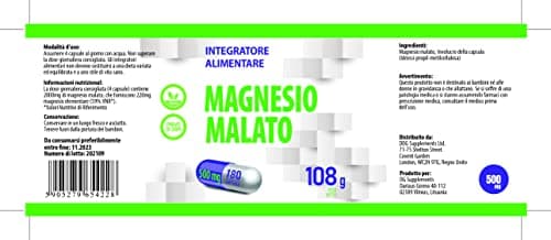 Malate de magnésium 2000mg par portion 180 Gélules Végétales, Testé par un Laboratoire tiers, sans gluten ni OGM