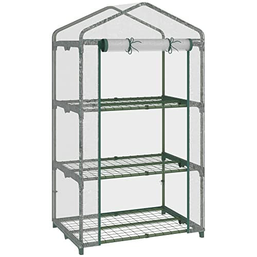 Outsunny Serre de Jardin Balcon étagère Serre 3 Niveaux dim. 69L x 49l x 125H cm métal thermolaqué Vert PVC Haute densité Transparent