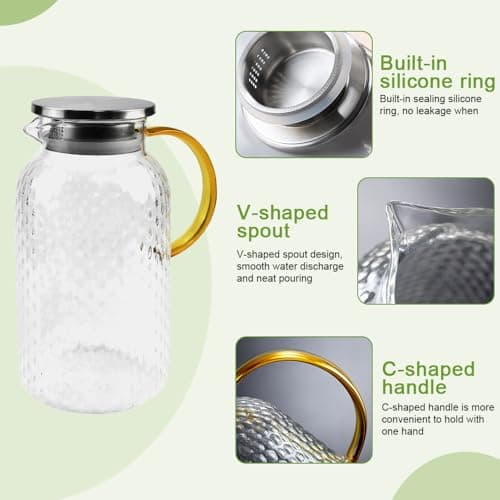 SLTAXAR Théière en Verre 1.8L Résistance à Température -20°C-150°C Théière Originale Théière en Verre Borosilicate Théière Transparente en Verre Théière Marocaine Transparente en Verre Ambre
