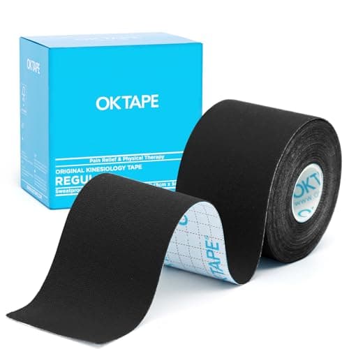 OK TAPE Ruban de Kinésiologie, ruban athlétique élastique en coton original de base pour le soutien et la récupération, sportif thérapeutique pour soulager la douleur, 5cm x 5m non-coupé,Noir