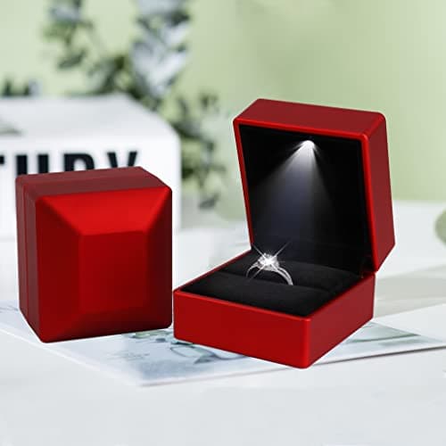 iSuperb 2PK Light LED Anneaux Boîte à Bijoux Boucles D'oreilles Anneau Coffret Cadeau Fiançailles Bague De Mariage Boîtes Présentoir De Bijoux Étui Organisateur Jewelry Ring Box (Rouge)