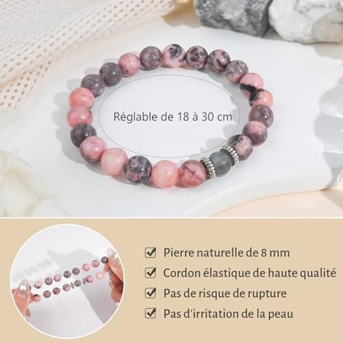 Lueaurra Cadeau pour Femme Bracelet Pierres Naturelles Femme Original Cadeau Ado Fille Cadeaux Noel Femme Cadeau Anniversaire Bracelet Cadeau pour Mamie Maman Sœur Amie - Rosa