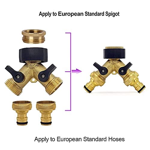OHAYORI Robinet Double Machine a Laver, 2-Voies Y-Distributeur, Adaptateur Tuyau Arrosage en Laiton de 3/4"&1/2", Raccord en Y avec 2 Répartiteur de Tuyau pour Connexion de 2 Appareils