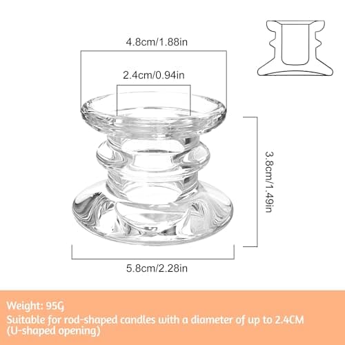 Lot de 8 Bougeoir Verre pour Bougies Bâtons, Chandelier Bougeoir Transparents pour Centre de Table Mariage,Élégants Chandeliers pour Table décorations