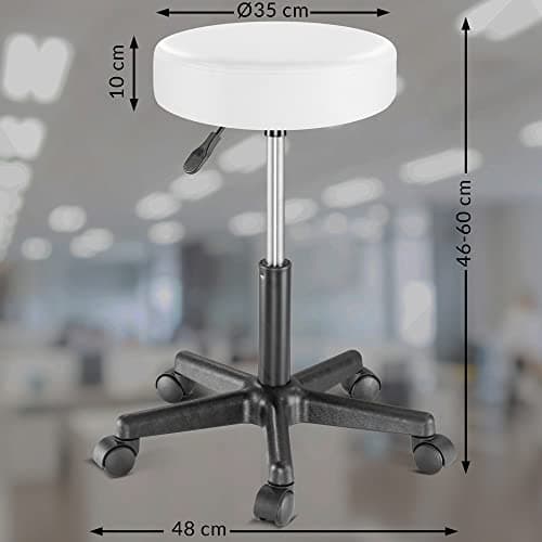 Casaria® Lot de 2 tabourets de Bureau Blanc pivotant 360° Hauteur réglable 46-60 cm avec roulettes Rembourrage 10 cm