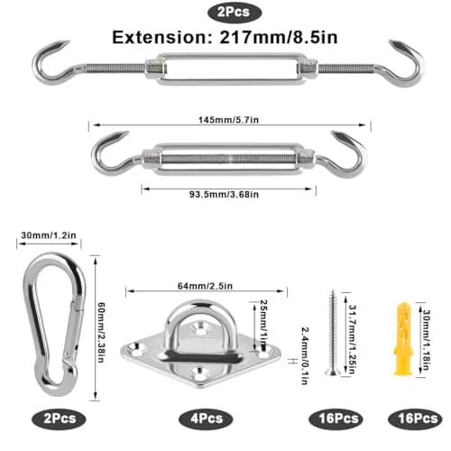 ANNTIM Kit Fixation Voile D'ombrage, Kit de Fixation pour Voile D'ombrage, Voile D'ombrage Fixations, Kit D'installation de Pare-Soleil en Acier Inoxydable pour Fixation Voile D'ombrage