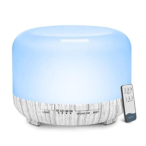 LONID 500ml Diffuseur d'Huile Essentielle, Ultrasonique Diffuseur Huiles Essentielles, Humidificateur d'air lumières 7 Colorées,Arrêt Automatique 4 Timing, Spa, Yoga, Massage,Apaisant (Blanc)