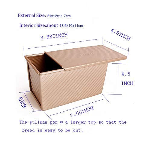 Pullman Moule à pain avec couvercle pour pain ondulé avec couvercle 450 g en alliage doré (21,5 x 12,3 x 11,4 cm)