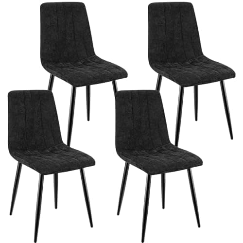 ANVOFONG Chaises de Salle à Manger Lot de 4,Chaise Cuisine en Tissu Lin,Chaises Tapissées avec Pieds en Fer,Chaise Chambre à Coucher, Chaise Salon,Chaises Salle de Séjour-Noir