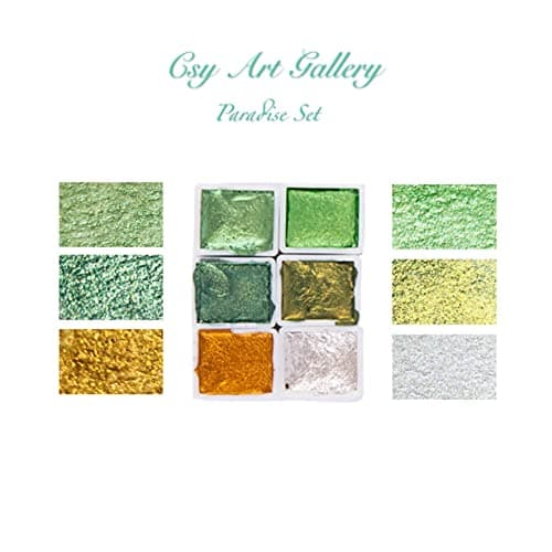 CSY art gallery Ensemble de peinture aquarelle d'artiste fait à la main - Peinture de couleurs unies à paillettes métalliques dorées - Aquarelle professionnelle nacrée scintillante (Paradise)