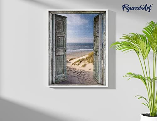 Figured’Art Diamond Painting Broderie Diamant 40x50cm Avec Cadre Toile Tendue Strass Perles Carrés - Porte ouverte sur la Plage - Kit Complet Paysage 5D DIY Activité Manuelle Loisirs Créatifs Adultes