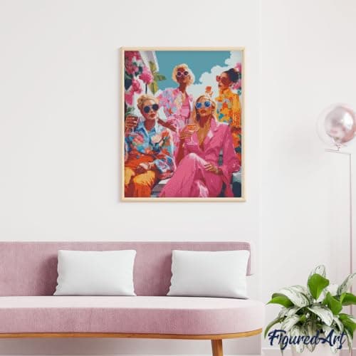 Figured’Art Diamond Painting Broderie Diamant 40x50cm Avec Cadre Toile Tendue Strass Perles Carrés - Réunion de Divas - Kit Complet 5D DIY Activité Manuelle Loisirs Créatifs Adultes