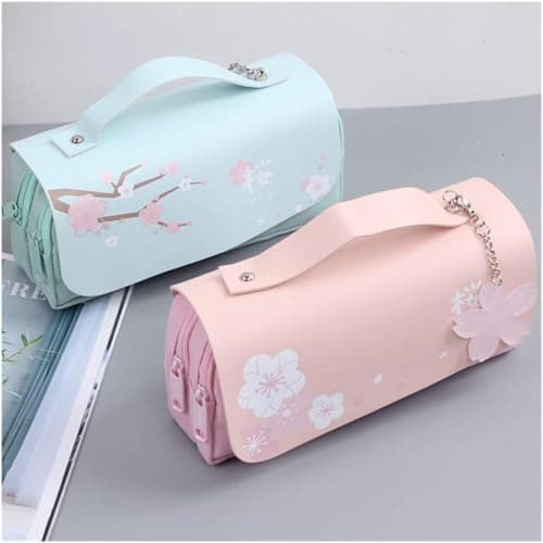 Trousse Scolaire en Oxford de Grande Capacité avec Poignée, Grand Étui à Crayons à 3 Compartiments Imperméable Trousse à Crayons pour Filles et Garçons (Rose)
