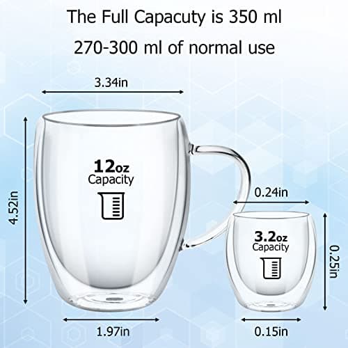 Lot de 8 Double Paroi en Verre à Café, 4 x 350ml Tasses à Café Double Paroi, et 4 x 80ml Mug Verre Isolés Tasses à expresso, Idée Cadeau Tasses à Latte Verre a Biere, pour Cafetière, Bière, Jus