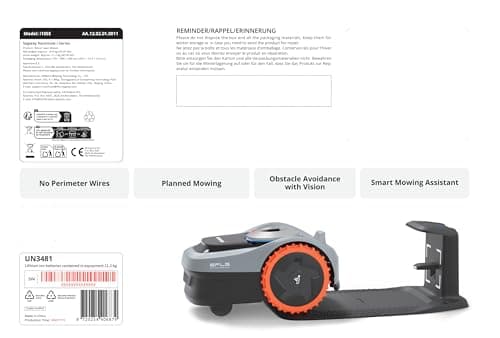 Navimow i105E Robot Tondeuse sans Fil périphérique 500 m2, RTK+Vision Tondeuse Robot Gazon, IA cartographie Automatique, Limite virtuelle, Gestion multizone