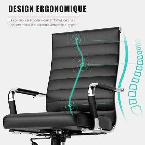 UEV Chaise de Bureau Ergonomique Kolumbus Cuir PU, Moderne avec roulettes et Accoudoirs, Hauteur Réglable, Pivotant Universel, Capacité de Poids jusqu'à 150kg, Noir