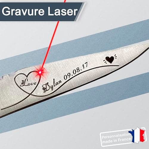 KDO MAGIC - Couteau pliant laguiole le rustique personnalisé - Lame gravée avec un prénom - Modèle classique - Cadeau pour Homme, Fête des pères, Papa (Couteau)