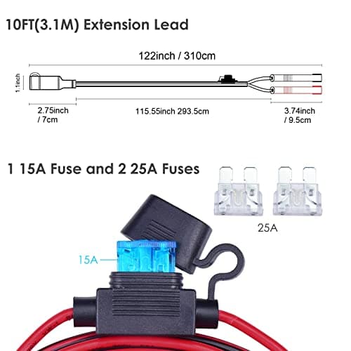 Magiin Adaptateur Allume-Cigare avec 2 Pinces Crocodiles Câble d'Extension pour Batterie (1pc+ 3 fusibles)
