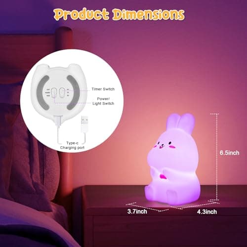 Veilleuse Enfant Bébé 9 Couleurs Veilleuse LED Ours Lampe de Chevet Enfant, Veilleuse USB Rechargeable, Silicone Veilleuse en Pour Cadeau Jouet