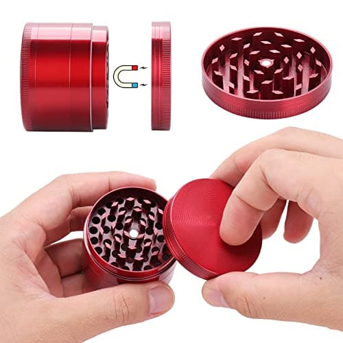 Kinstecks ​​2.1" Broyeur d'herbes Moulin à épices en Aluminium, 4 pièces, avec grattoir à Pollen, idéal pour Le Fin Gourmet Qui Recherche l'excellence culinaire-rouge