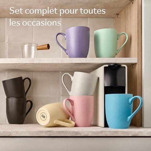 Cosumy Tasse à Café - Lot 6 Tasses à Café Couleur Pastelle - Modèle Unique - Céramique Mate - Résistant Micro-Ondes & Lave-vaisselle - Poignée Confortable