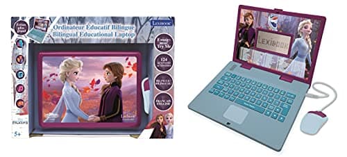 Lexibook, La Reine des Neiges, Ordinateur Éducatif Bilingue FRANÇAIS/Anglais, Jouet Filles avec 124 Activités pour Apprendre, S'amuser et Jouer du Piano, Bleu/Violet, JC598FZi1