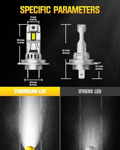CYBERBEAM Ampoule LED H7, 90W 30000LM H7 led Lampes de Phares Voiture Automobile 800% Luminosité 6500K Blanc Ampoule H7 Parfaite Remplacement pour Kit de Conversion, Lot de 2