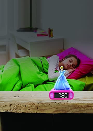 Lexibook, Disney Princesses, Réveil Veilleuse Cendrillon, Personnage lumineux, choix de 6 alarmes, 6 effets sonores, Écran rétro-éclairé, Horloge, Snooze, Rose, RL800DP