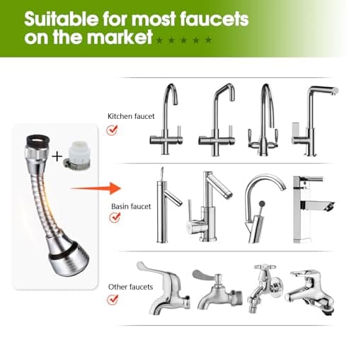 SIGANDG Peut Pivoter De 360 Degrés Economiseur D'eau Pour Robinet Douchette Robinet Cuisine Extension Mousseur Robinet Mit Adapter,Avec adaptateur, adapté à divers robinets(2 Pièces)