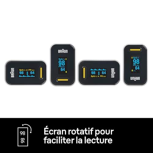 Braun Oxymètre de pouls 1 | Moniteur précis d’oxygène sanguin au doigt | Utilisation simple pour usage domestique | BPCO, pneumonie ou apnée du sommeil | Idéal pour les athlètes| YK-81CEU