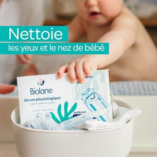 BIOLANE - Lot de 3 Sérum Physiologique - Bébé - Nettoie le nez et les yeux - Dès la naissance - Embout rond sécurité - 90 Unidoses - Fabriqué en France