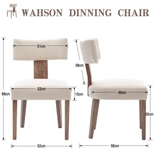 Wahson Lot de 2 Chaises Bois Salle à Manger en Tissu Chaise Cuisine avec Pieds Bois, Chaises de Salon Rembourrées Chaise Vintage, Crème