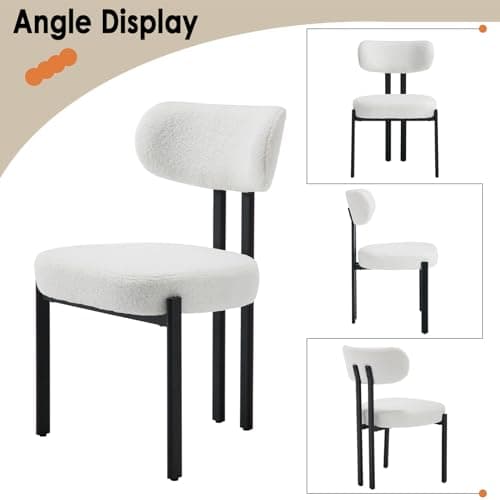 Wahson Chaises de Salle a Manger en Fausse Fourrure Lot de 2 Chaise Salle a Manger Moderne avec Pied Métal, Chaise de Cuisine sans Accoudoirs pour Salle à Manger/Salon, Blanc
