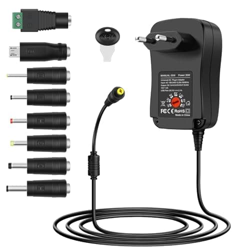 Aroidful 30W Alimentation Universel 12V 9V 7.5V 6V 5V 4.5V 3V et 5V 2.1A USB Port avec 8 Connecteurs DC. Adaptateur Secteur Universel pour Routeur/Haut-Parleur/Epilateur/Mini Fan/Bande Lumiere LED