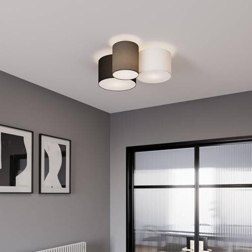 Lindby Plafonnier Tissu Laurenz à intensité variable (Moderne) en Gris Textile e. a. pour Salon & Salle manger (à 3 lampes, E27), Luminaire Plafonnier, Lampe Plafond, Eclerage Eclairage