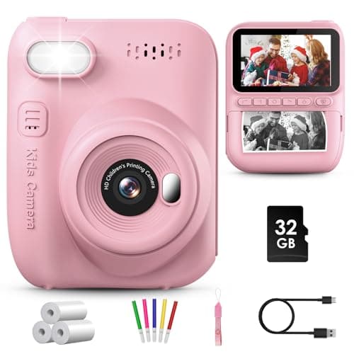 GREENKINDER Appareil Photo Instantané Enfant, 3.0" Grand Écran 14 MP Appareil Photo Enfant avec Carte de 32 Go & Papier d'impression, Appareil Photo Numérique Enfant Cadeau pour Enfants 3-12 Ans, Rose