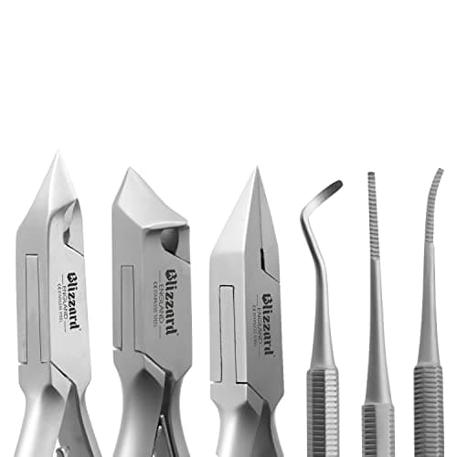 Blizzard - Kit d'Outils Podologie 5pcs, Pince Ponte de Lune, Pointe de Flèche et Coupe Cuticule, Lime Grattoir et Burin pour Ongles Incarnées - Fabrication Allemand pour Utilisation Professionnel