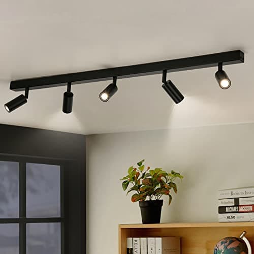 Eofiti Plafonnier LED 5 Spot Orientable Luminaire Plafonnier Noir G9 LED 3W 4000K Blanc Naturel 360LM Moderne Spot LED pour Salon Salle à Manger Cuisine Chambre Couloir Ampoules Incluses