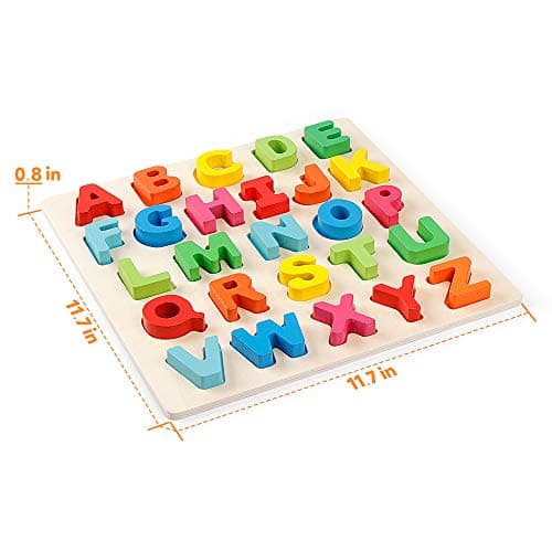 Coogam Puzzle Alphabet en Bois Panneau à Lettres ABC Bouton Blocs de Puzzle Montessori Apprentissage précoce Cadeau Jouet éducatif pour 1 2 3 Ans Bambin bébé Enfants