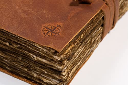 Journal en Cuir Vintage –15x23 cm - Journal Relié en Cuir Antique Fait À La Main Avec Papier À Bords Déchirés Antique Vierge - Parfait pour L'Écriture, Le Livre D'Ombres, Le Dessin, L'Esquisse