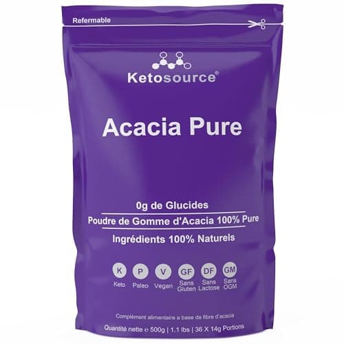 Fibre d'Acacia Pure | 0g de glucides | Zéro calories | Prend en charge le jeûne et le régime cétogène | Supplément de fibres solubles prébiotiques | Sans additifs | Sachet de 500g | Ketosource®
