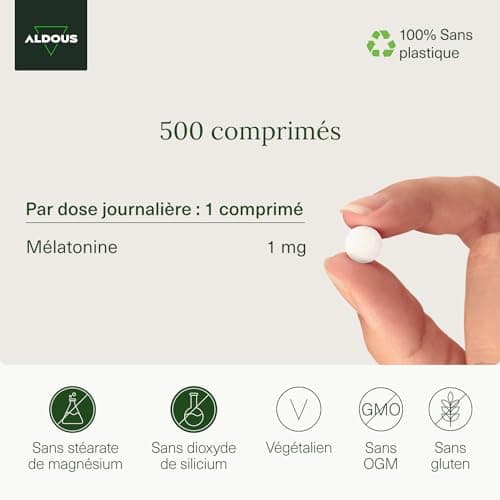 500 Comprimés Melatonine 1 mg | 500 nuits (+ 16 mois) | Mélatonine pure | Mélatonine contre l'insomnie, Mieux Dormir | Mélatonine pour bien dormir | Complement Alimentaire Fatigue | Fabriqué dans l'UE