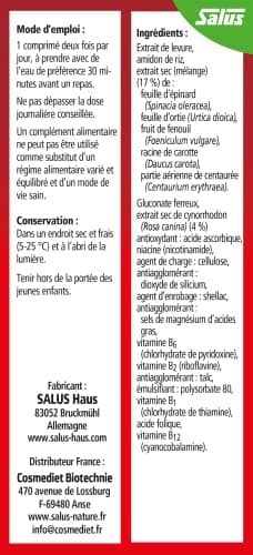 Salus Floradix Fer + Plantes - Formule Liquide Anti-Fatigue Riche en Fer - Enrichi en Vitamine C pour une Bonne Absorption - 84 comprimés