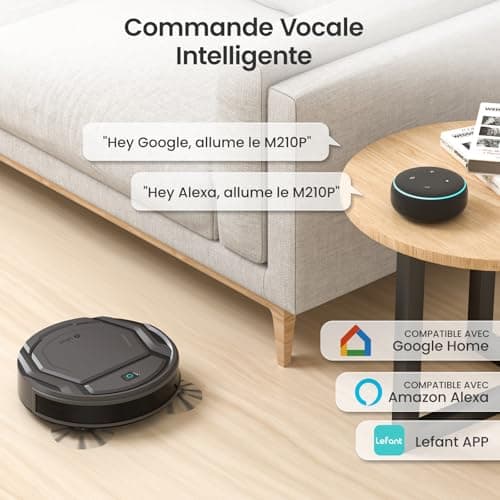 Lefant Aspirateur Robot, Robot Aspirateur Mince Silencieux Connecté avec WiFi/Bluetooth/Alexa/App, 6 Modes de Nettoyage, Auto-Charge, 120min d'Autonomie, Idéal pour Poils d'animaux Sols Durs, M210P