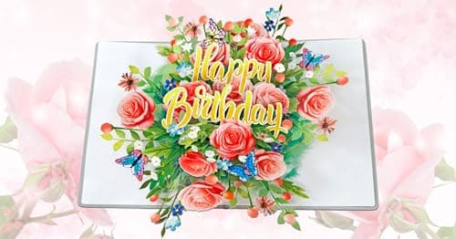 CUTPOPUP Happy Birthday Floral - Joyeux anniversaire floral, carte d'anniversaire pop-up, carte de vœux pop-up 3D (Happy Birthday Floral) BD138FR1520