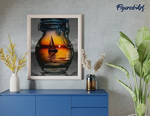 Figured’Art Diamond Painting Broderie Diamant 40x50cm Toile Entière Roulée avec Strass Perles Carrés - Pot et Voilier - Kit Complet Paysage 5D DIY Activité Manuelle Loisirs Créatifs Adultes