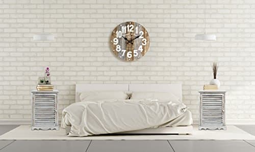 Rebecca Mobili Horloge Murale Horloge Décorative Industrielle Bois MDF Cuisine Salon Analogique - Ø 34 cm x P 4 cm (H x L x P) - Art. RE6145