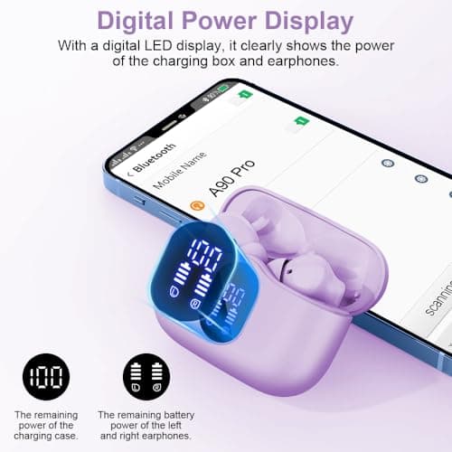 Écouteurs Bluetooth 5.3, Écouteur sans Fil avec 4 ENC Réduction Antibruit Mic Casque Bluetooth Hi-FI Son Stéréo, 36 Heures Durée de Lecture, IP7 Etanche, Écran LED, Contrôle Tactile