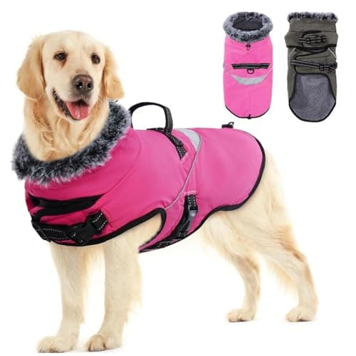 LIANZIMAU Manteau pour Chien imperméable avec Harnais, Manteau d'hiver pour Chien, Manteau Chaud avec réflecteurs pour Chien de Petite, Moyenne et Grande Taille, Manteau pour Temps Froid