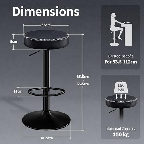 STOOLINK Chaise de Bar Lot de 2 Tabourets de Bar Réglable en Hauteur, Chaises Bar Cuir Microfibre, Tabouret de Bar avec Repose-Pieds, Chaise Bar pour Cuisine, Tabouret Bar Pivotant à 360°-Noir